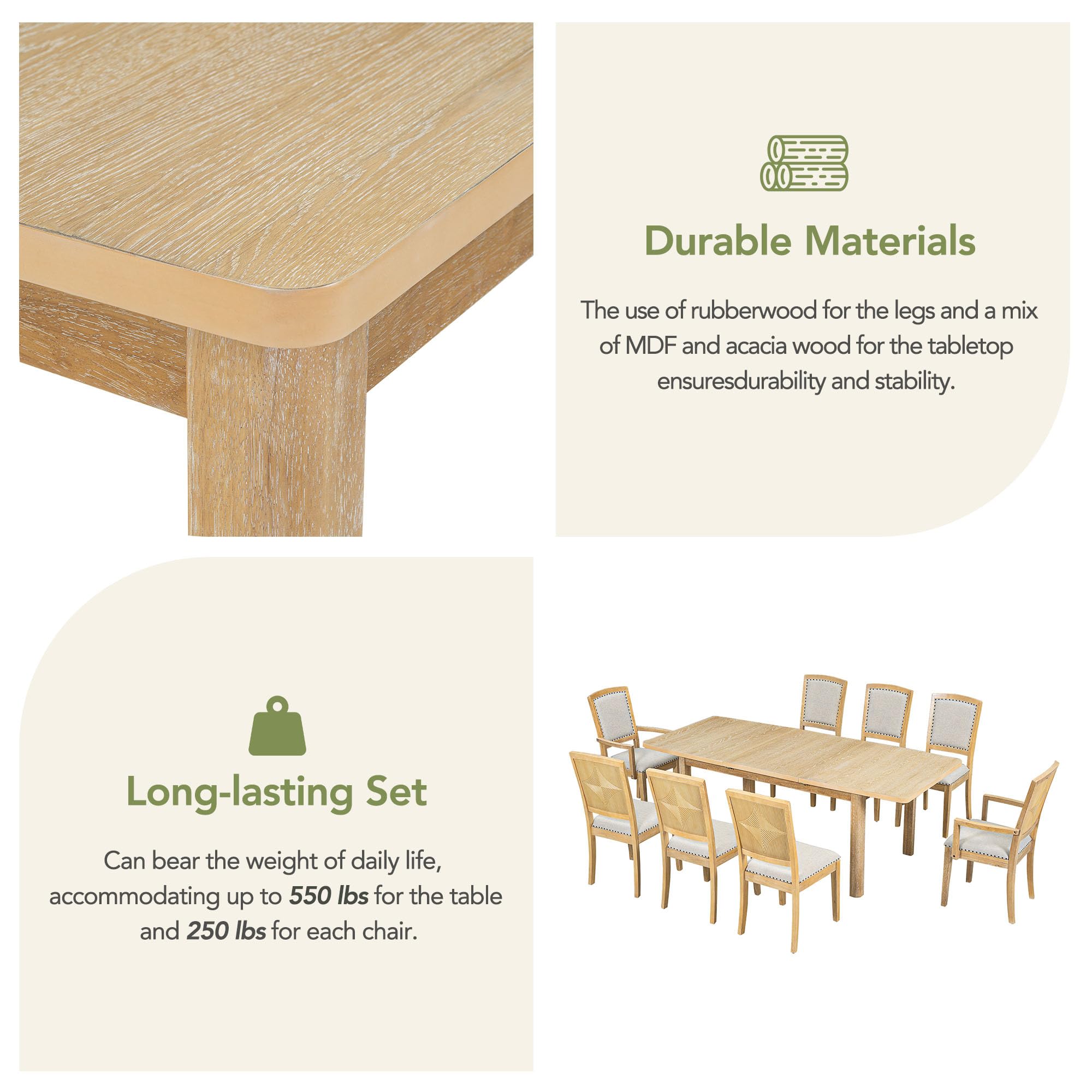 Amazon.com - CITYLIGHT 9 Pieces Wood Dining Table Set with 8